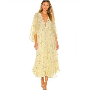 LoveShackFancy Solana Dress in Sunflower Silk Womens XS‎ Chiffon Metallic Starts